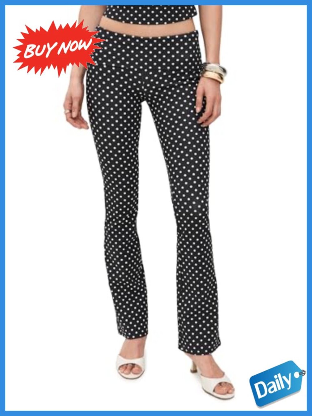 Miaou Alba Low Rise Skinny Leggings Polka Dot Foldover Waistband